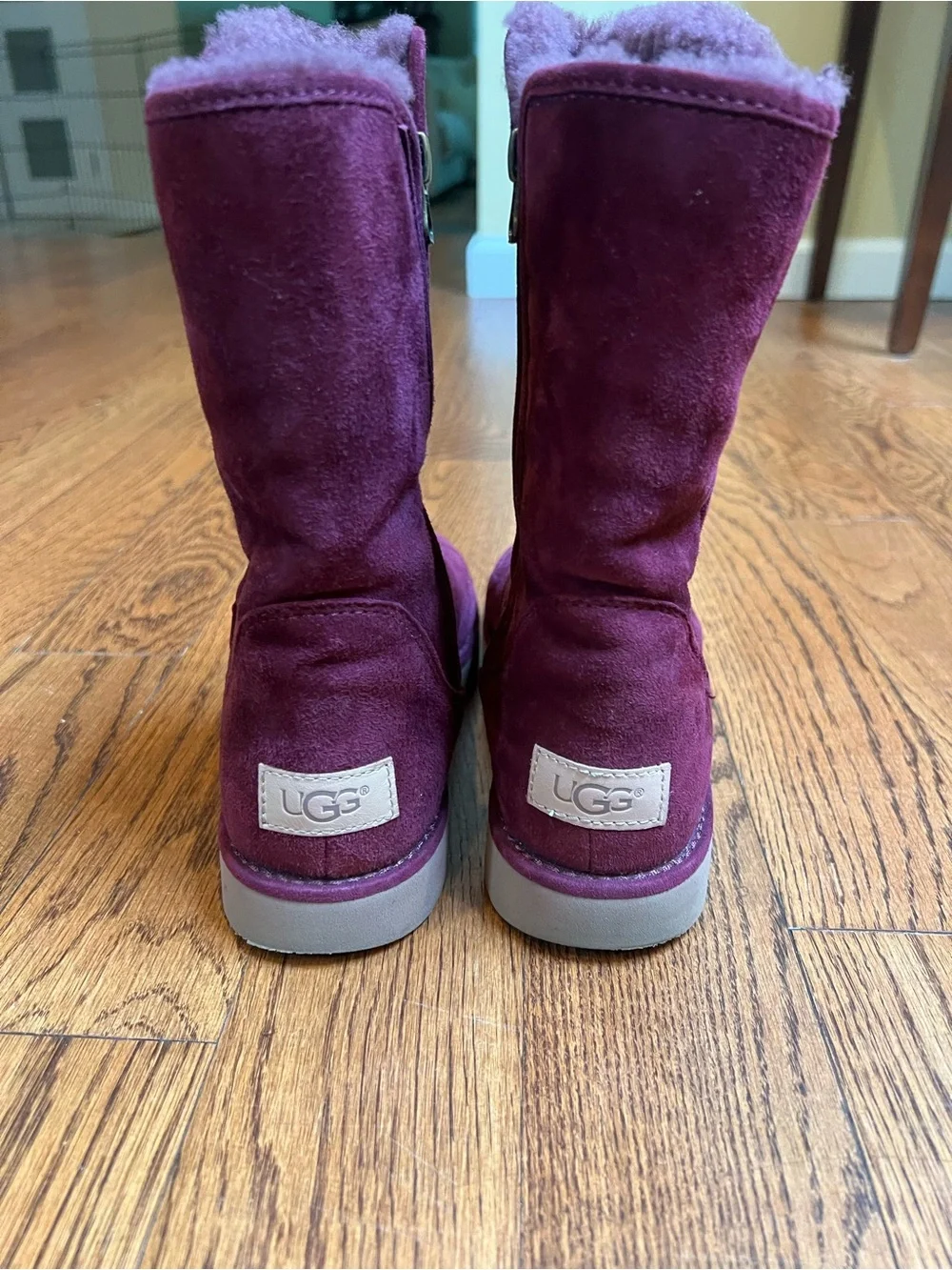UGG Women's Burgundy Suede Mid-Calf Plush-Lined Boots